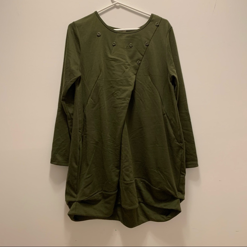 Army Green Pleated Neck Ladies Tunic Sweatshirt